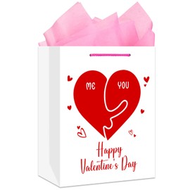 JUESMOS Happy Valentines Day Gift Bag with Handle 13" Large Valentine's Day Gift Bags with Tissue Paper Love Heart Gift Bag Valentines Gift Bags for Her Him Girlfriend Boyfriend Wife Husband Women