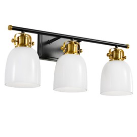 KAISITE Bathroom Vanity Light Over Mirror 3-Light Black and Gold Bathroom Light Fixture with Milky White Glass Shades 22.8Inch Mid Century Modern Vanity Light for Bathroom Restroom(Exclude Bulbs)