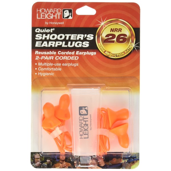 Howard Leight by Honeywell Quiet Corded Reusable Shooting Earplugs, 2-Pairs (R-01522) , Orange