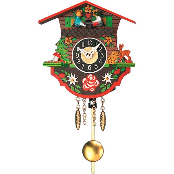 Alexander Taron Importer 0110KQP Engstler Battery-Operated Clock-Mini Size with Music/Chimes-5" H x 5" W x 2.5" D, Full, Brown