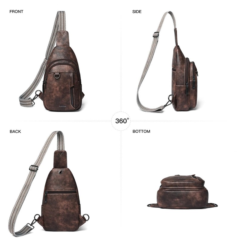 LATMAP 7L Sling Bag for Women Men Leather Small Sling