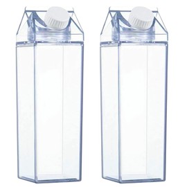 Fahibin 2 x Milk Carton Water Bottle, Clear Water Bottle, Transparent, 500 ml Milk Box Bottle, for Picnics, Camping, Milk, Orange Juice