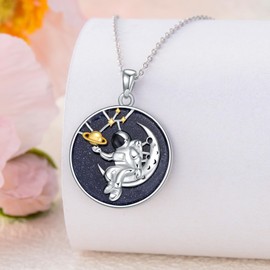 PROESS Astronaut Saturn Necklace 925 Sterling Silver Astronaut Pendant Blue Sandstone Space Jewelry Planet Saturn Jewelry Gifts for Women Men