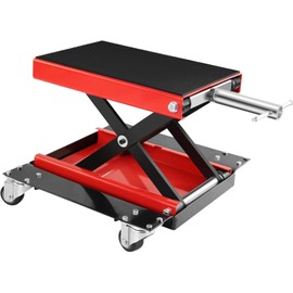 Heavy Duty Motorcycle Scissor Lift Jack 1100 LBS - Adjustable Bike Lift with Dolly Wheels & Hand Crank for Cruiser, Dirt Bike, ATV - Foldable Non-Slip Garage Repair Stand(Bottom 6 Holes + Insert Pins)