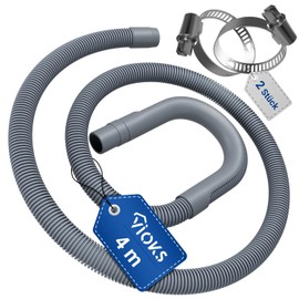 VIOKS Flexible Washing Machine Drain Hose 4 m 19/22 mm Diameter with 2 x Hose Clamps Stainless Steel 18-28 mm Diameter – Waste Water Hose Dishwasher with Hose Clips Set & Drain Hoses for Washing