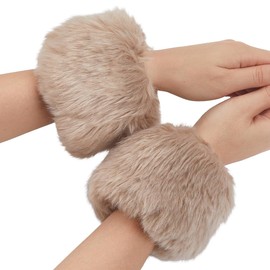 CABODYALS Brown Faux Fur Cuffs Wrist Warm Fluffy Cuffs Winter Khaki Fur Cuff Short Arm Warmers Plush Fuzzy Oversleeve Gloves Wristband Sleeves for Women Bracelet Party Costumes Gifts Supply