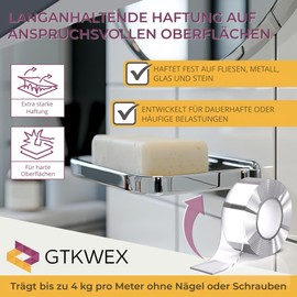 GTKWEX EXTRA STARKES TRANSPARENTES DOPPELSEITIGES KLEBEBAND – DOPPELSEITIGES KLEBEBAND FÜR DIE MONTAGE IM INNEN- UND AUßENBEREICH, WASSERFEST, SPURLOS, IDEAL FÜR WÄNDE UND FLIESEN (0,8 MM, 2 CM)