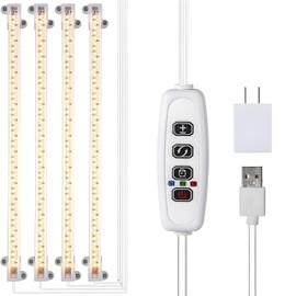 SunStream LED Grow Light Strips, 4-Pack with Timer Remote and USB Power, Dimmable & Multi - Functional for Plant Growing