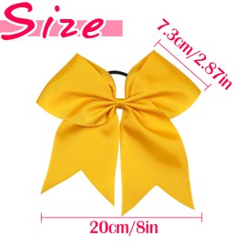 TUUXI 4pcs 8" Large Cheer Bows Elastic Hair Tie Bands Grosgrain Ribbon Ponytail Holder for Teen Girls Softball CheerleaderBlack Pink Blue Yellow