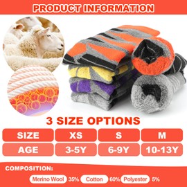 Winter Warm Kids Ski Socks - 2 Pairs Merino Wool Thermal Skiing Socks for Boys, Girls, Youth, Toddlers (US, Age, 3 Years, 5 Years, Orange)