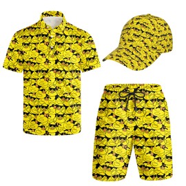 Wdpsuxin Golf Shirts Set For Men，Sunglass Rubber Duck 2 Piece Outfits For Men Casual Summer Rave Outfits With Baseball Hat For Vacation 3XL