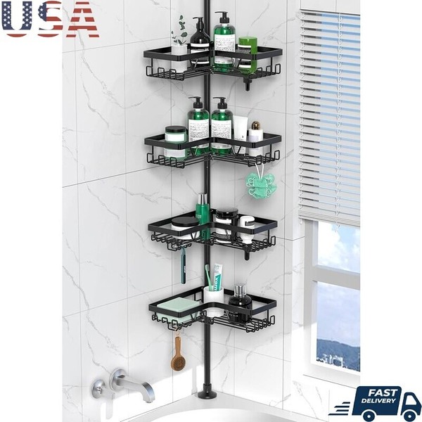 4 Tier Corner Shower Caddy Tension Pole Adjustable Rustproof Stainless