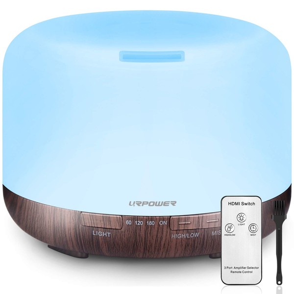 URPOWER 500ml Essential Oil Diffuser 5 in 1 Ultrasonic Aromatherapy Diffusers for Essential Oils Humidifier with Adjustable Mist Mode/4 Timer Settings and Waterless Auto Shut-Off for Large Room Yoga.