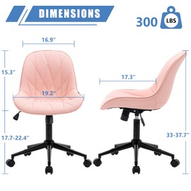 YOUNIKE Office Desk Chair, Pink Home Office Chairs with Wheels, Armless Rocking Swivel Computer Desk Chairs, Cute Upholstered Task Chairs for Small Space