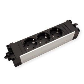 Bachmann STEP ALU - 3xSchuko GST18 Power strip - Length: 220mm -, 221156 (Power strip - Length: 220mm - w/German type outlets, child protection - incl. 2 Cover strips for end caps)