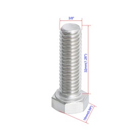 Aopin 3/8"-16 x 1-1/4" Hex Bolts 304 Stainless Steel A2-70 Fasteners Fully Machine Threaded SUS304 Pack of 5