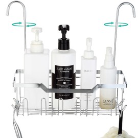 Small Shower Caddy Hanging - Shower Door Caddy Hanging with Rotatable Hooks and Adhesive Mount - Perfect for Bathroom Toiletries - Spacious & Convenient Bathroom Storage Solution 304 Stainless Steel
