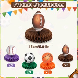 BOXOB 12pcs Sports Honeycomb Centerpieces, Baseball Football Basketball Soccer Table Centerpieces for Boys Sports Birthday Party Decorations