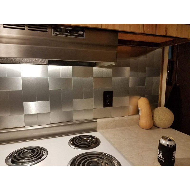 Art3d 100-Pieces Peel and Stick Tile Kitchen Backsplash Metal Wall