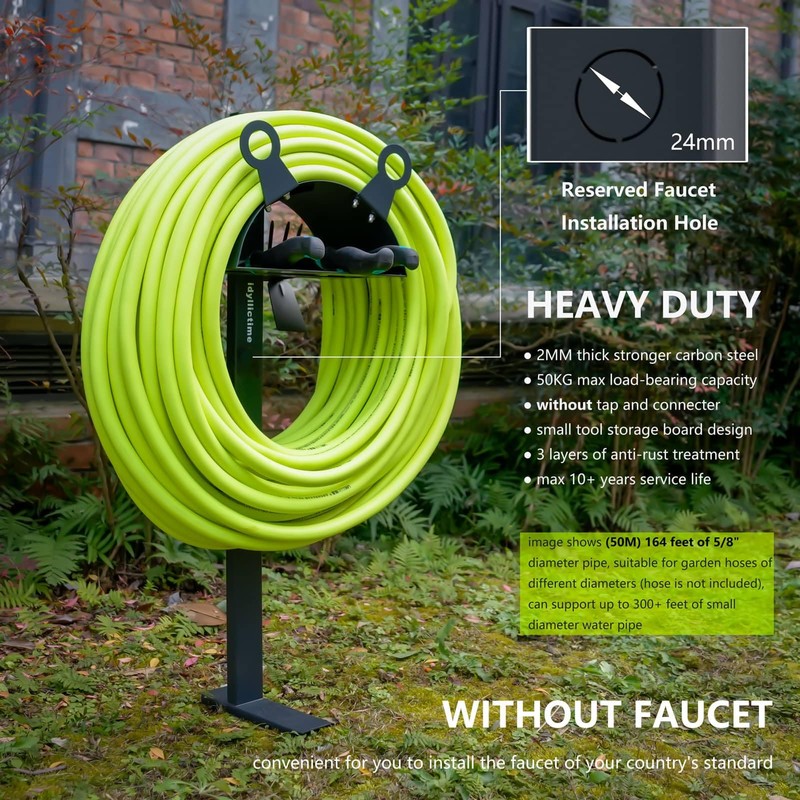 idyllictime Garden Hose Holder Freestanding for Outside With Tool Storage
