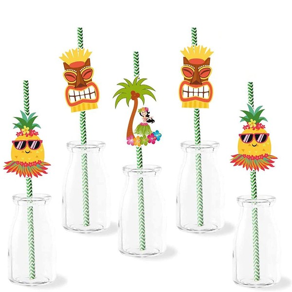 Fiesta Paper Straws, Mexican Fiesta Party Striped Paper Straw for Cinco De Mayo Hawaiian Wedding Bachelorette Birthday Party Supplies Decorations 36 Pack Girl Pineapple Smiley Face