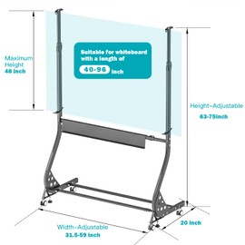 ZHIDIAN Universal Mobile Stand Only, Height & Width Adjustable Stand On Wheels, Stand for Whiteboard, Chalkboard, Glass Dry Erase Board, Interactive whiteboard, Drawing Board,Black
