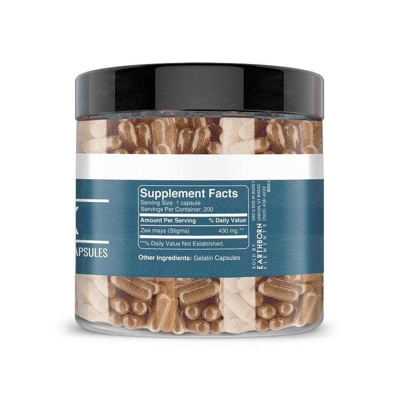 Earthborn Elements Corn Silk Extract 200 Capsules, Pure & Undiluted,