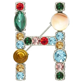 XGALBLA Letters H Plated Metal Stone Clear Colorful Crystal Lapel Pin Brooches Collar(Silver Tone)