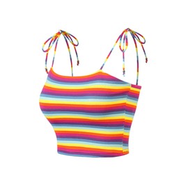 Allegra K Women's Cami Tube Top Tie Spaghetti Straps Sleeveless Summer Crop Tops Large Multicolor Purple