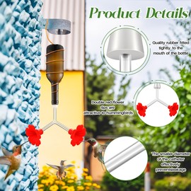 Ceoighe 6 Packs Floral Hummingbird Feeder Tubes and Stoppers, Red Double Head Hummingbird Feeding Ports, Water Feeding Replacement Parts Wine Bottle Plug for Outdoor Making Your Own Bird Feeder