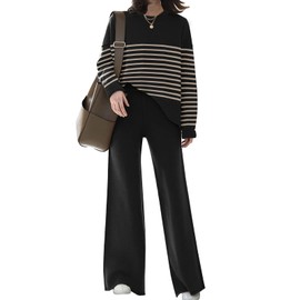 ETCYY NEW Womens Elegant Lounge Sets Knitted Sweatsuit Sets 2 Piece Outfits with Sweater Tops and Wide Leg Sweatpants