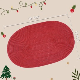 Noctiflorous Oval Braided Placemats 12x18 Inch Round Table Mats Set of 6 for Dining Tables Natural Woven Heat Resistant Place Mats (09 Red, 6 pcs)