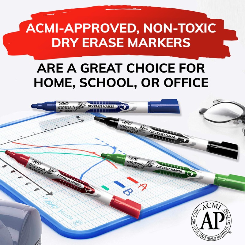 BIC Intensity Advanced Colorful Dry Erase Markers, Bullet Tip, 12-Count