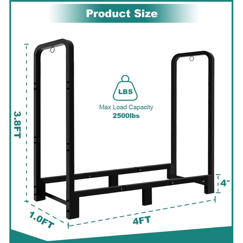 4Ft Firewood Rack Adjustable Fireplace Wood Holder for Outdoor Indoor