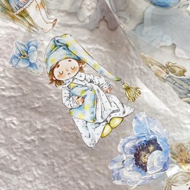 Cute Kids Character Stickers,SeaHorse Vol4-A22 Hibiscus Fruit,Original Design Vintage Clear PET Tape Stickers,Kawaii Washi Tape Girl Stickers for Journaling,Scrapbook,Junk Journal,Bullet Journal