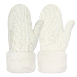 Dazzroi Women Mittens Winter Thermal Gloves Knitted Stretchy Fingerless Gloves for Shopping Outdoor Activities (white)