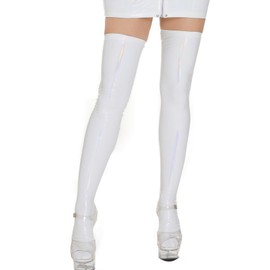 Faux Leather Shiny PU Tight High Stockings Wet Look Long Socks Glossy Rubber Long Socks Cosplay Party Stockings White M 2024