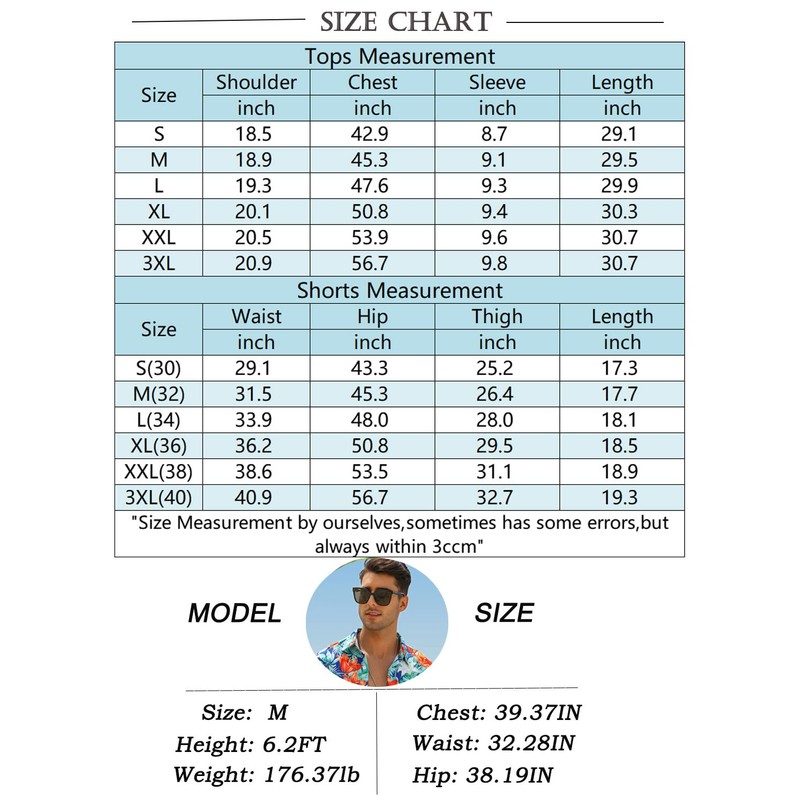 EISHOPEER Men's Hawaiian Shirts and Shorts Set 2 Pieces Button