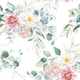 Floral Wallpaper Peel and Stick Eucalyptus Leaf Contact Paper Removable Waterproof Wallpaper Watercolor Red/Pink/Light Purple/Green/Blue Floral Decorative Vinyl Self Adhesive Wall Paper 17.71“x118.1”