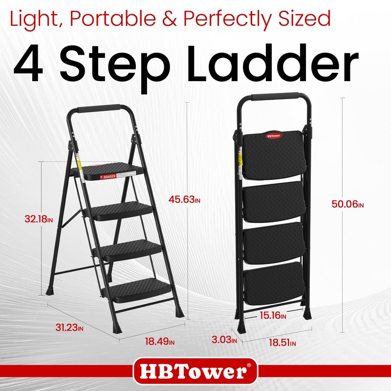 HBTower 4 Step Ladder, Step Stool Foldable with Wide Anti-Slip