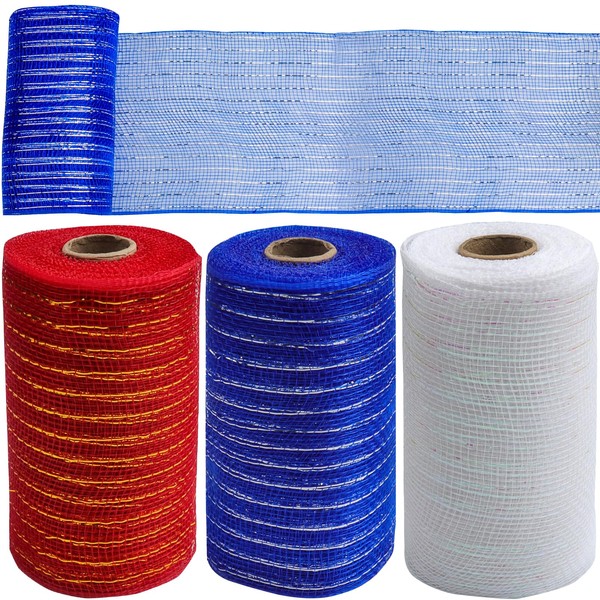 FKKFSS 3 Rolls 30ft Mesh Glitter Decorative Ribbon, Metallic Foil