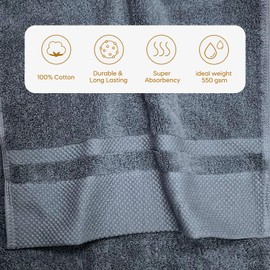 HiChiclife 6 Piece Towel Set, 100% Cotton Soft Absorbent Towels for Bathroom, 2 Bath Towels 2 Hand Towels 2 Washcloths, Dark Gray Towel Sets