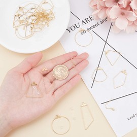 UNICRAFTALE Approx. 20 pieces 5 types golden hypoallergenic hollow hoop earring stainless steel earring hooks with 20 pieces wire pendants and 50 pieces plastic ear nuts for DIY earrings jewellery