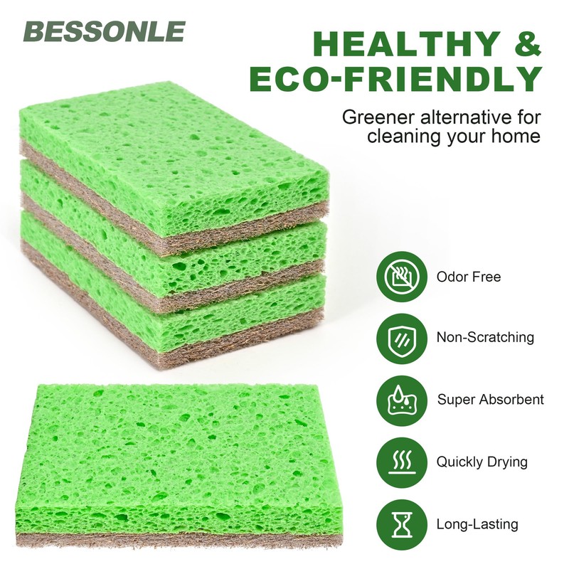 BESSONLE 10 Pack Biodegradable Natural Sponges Kitchen - Compostable Cellulose