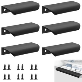 6 Pack Concealed Kitchen Cupboard Handles, Black Cabinet Handles Back Mount Finger Edge Pull 80mm Matte Aluminum Alloy Invisible Handle for Home Kitchen Wardrobe Door Cabinets and Drawers