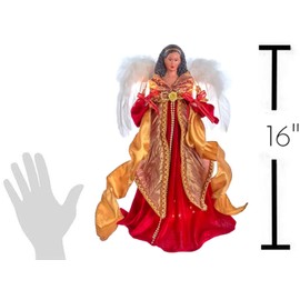 The Bridge Collection 16" Red and Gold African American Angel Tree Topper - Angel Tree Topper - Light Up Angel Topper - Christmas Tree Angel