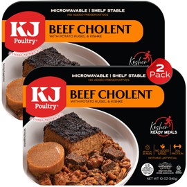 KJ Poultry Kosher Ready Meals - Beef Chulent & Kugel, MRE Meat Meals Ready to Eat, Shabbos Food (2 Pack) Prepared Entree Fully Cooked, Shelf Stable Microwave Dinner Travel, Military, Camping, Survival
