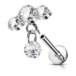 OUFER 16G Dangle Helix Piercing Stainless Steel 316L Threadless Earring Clear CZ Cartilage Earring Conch Jewellery 6 mm Tragus Stud for Women Helix Earring