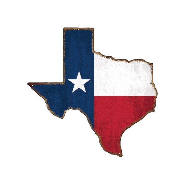 Texas State Rustic Flag Cut Out Metal Tin Sign Wall Décor Man Cave Bar Texans Lone Star Die Cut Large 10 Inch