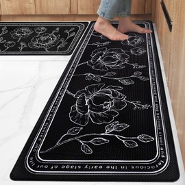 ROTTOGOON Kitchen Floor Mat Set of 2, Anti Fatigue Kitchen Rugs Black